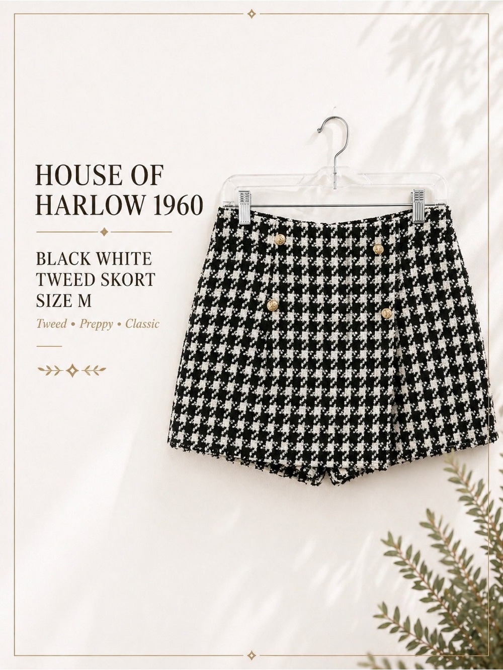 House of Harlow 1960 Black White Tweed Skort Size M